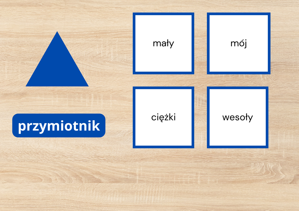 Przymiotnik Montessori – karty do nauki części mowy PDF