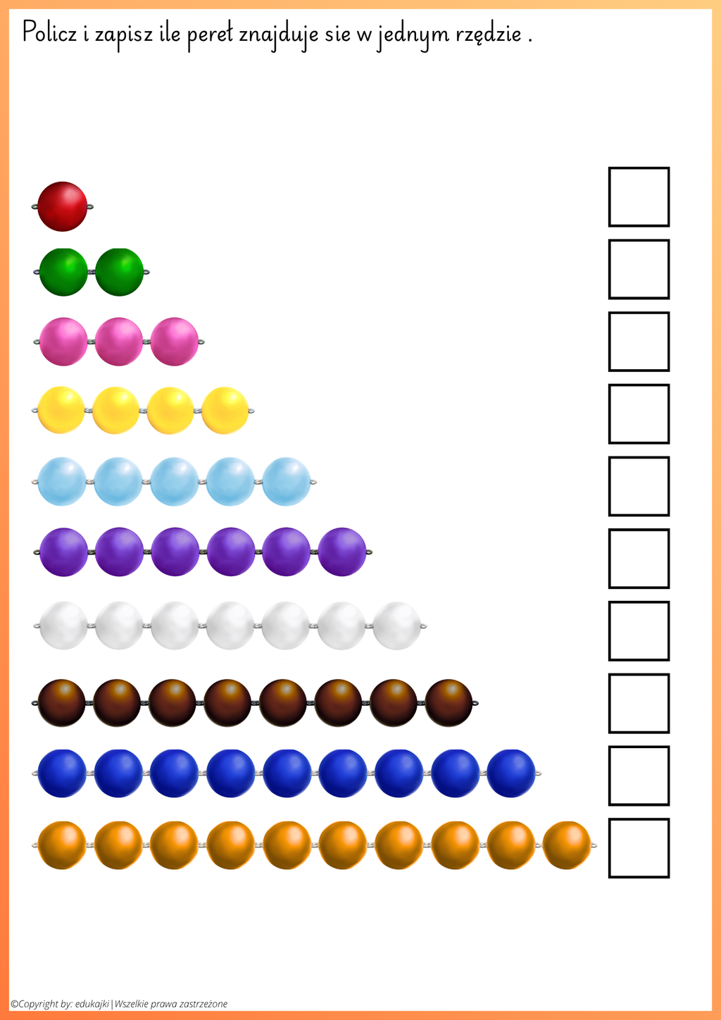 Kolorowe perły Montessori – zestaw aktywności matematycznych | PDF do druku