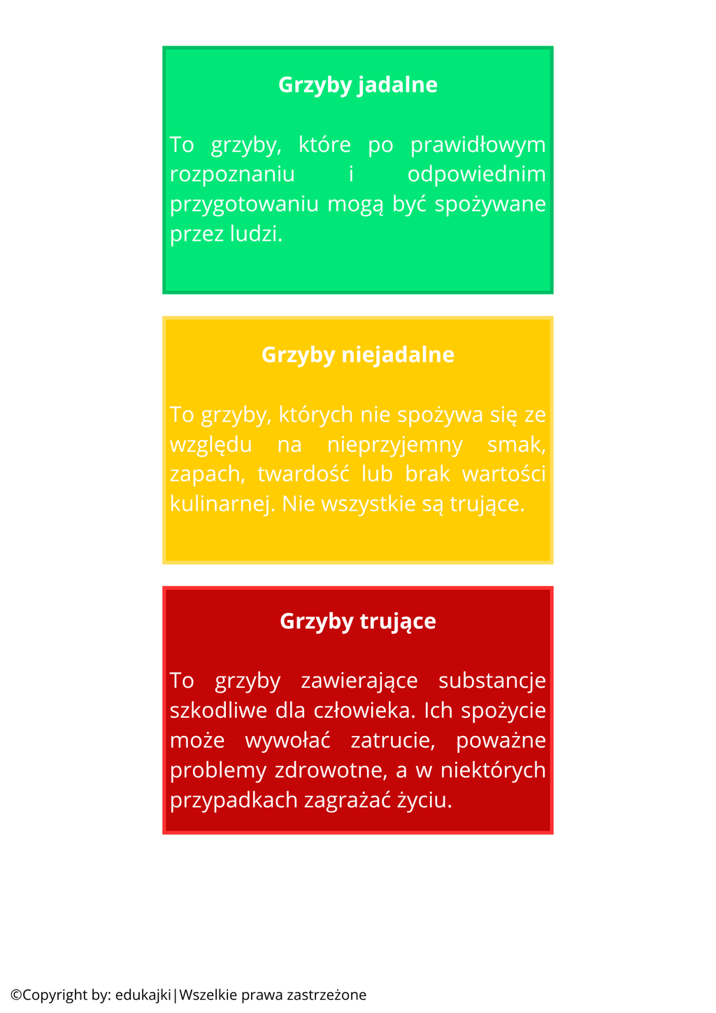 Grzyby jadalne, niejadalne i trujące – karty trójdzielne Montessori | PDF do druku