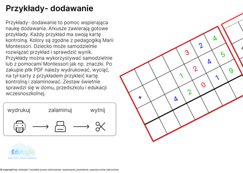 Dodawanie – karty z przykładami i kontrolą błędu PDF