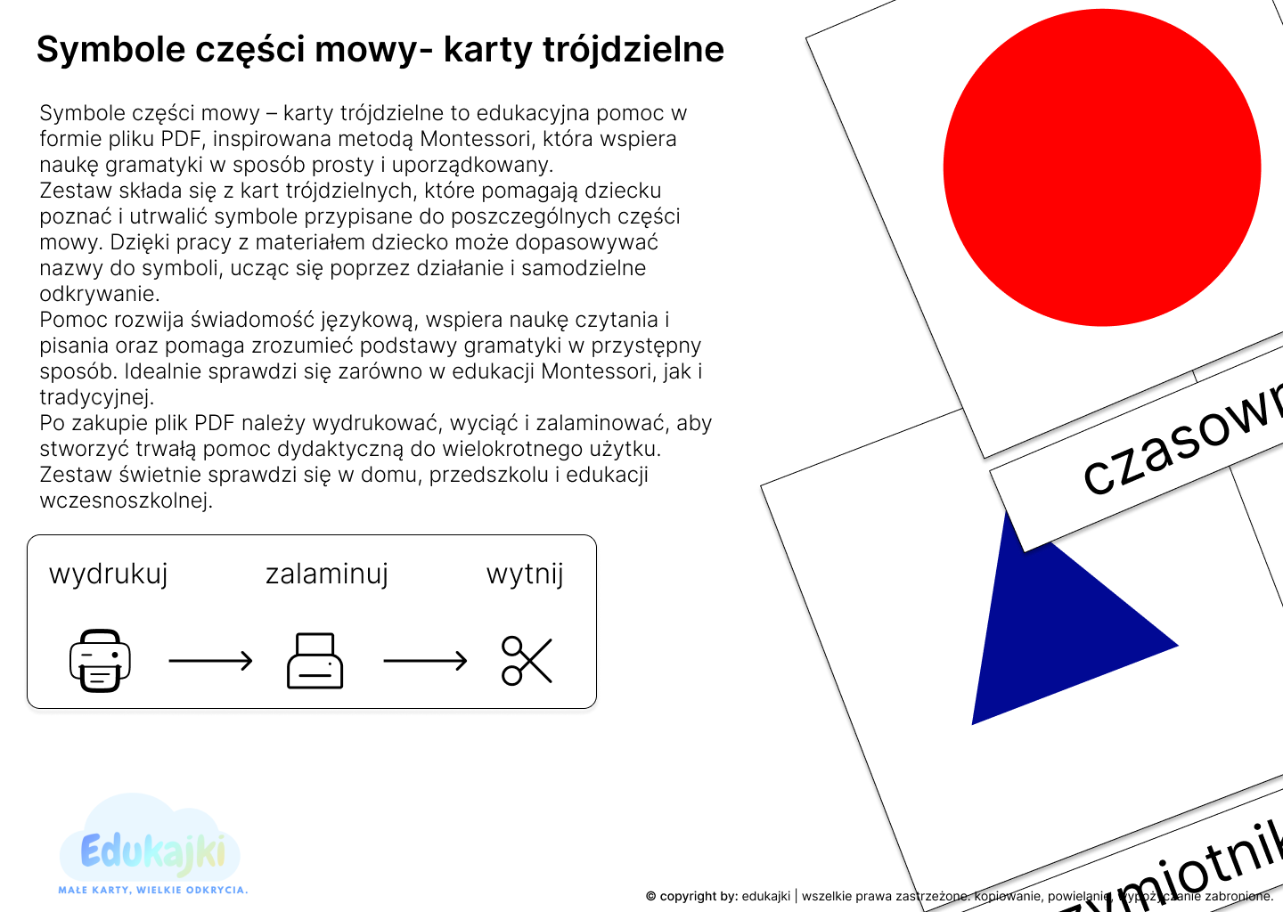 Symbole części mowy – karty trójdzielne