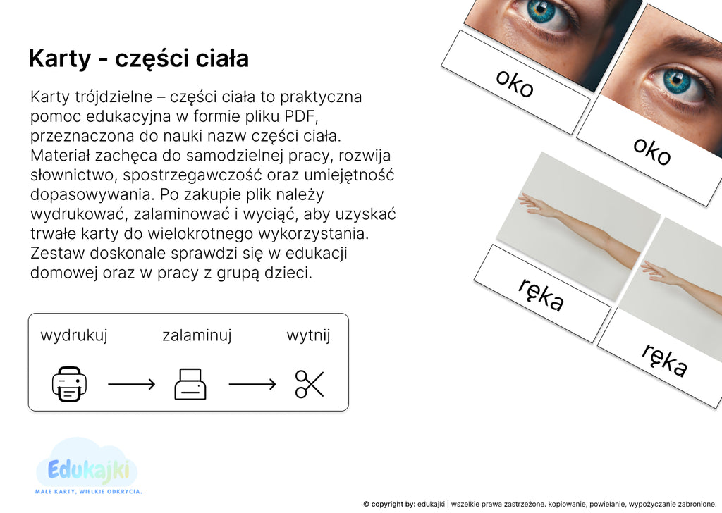 Części ciała - karty trójdzielne