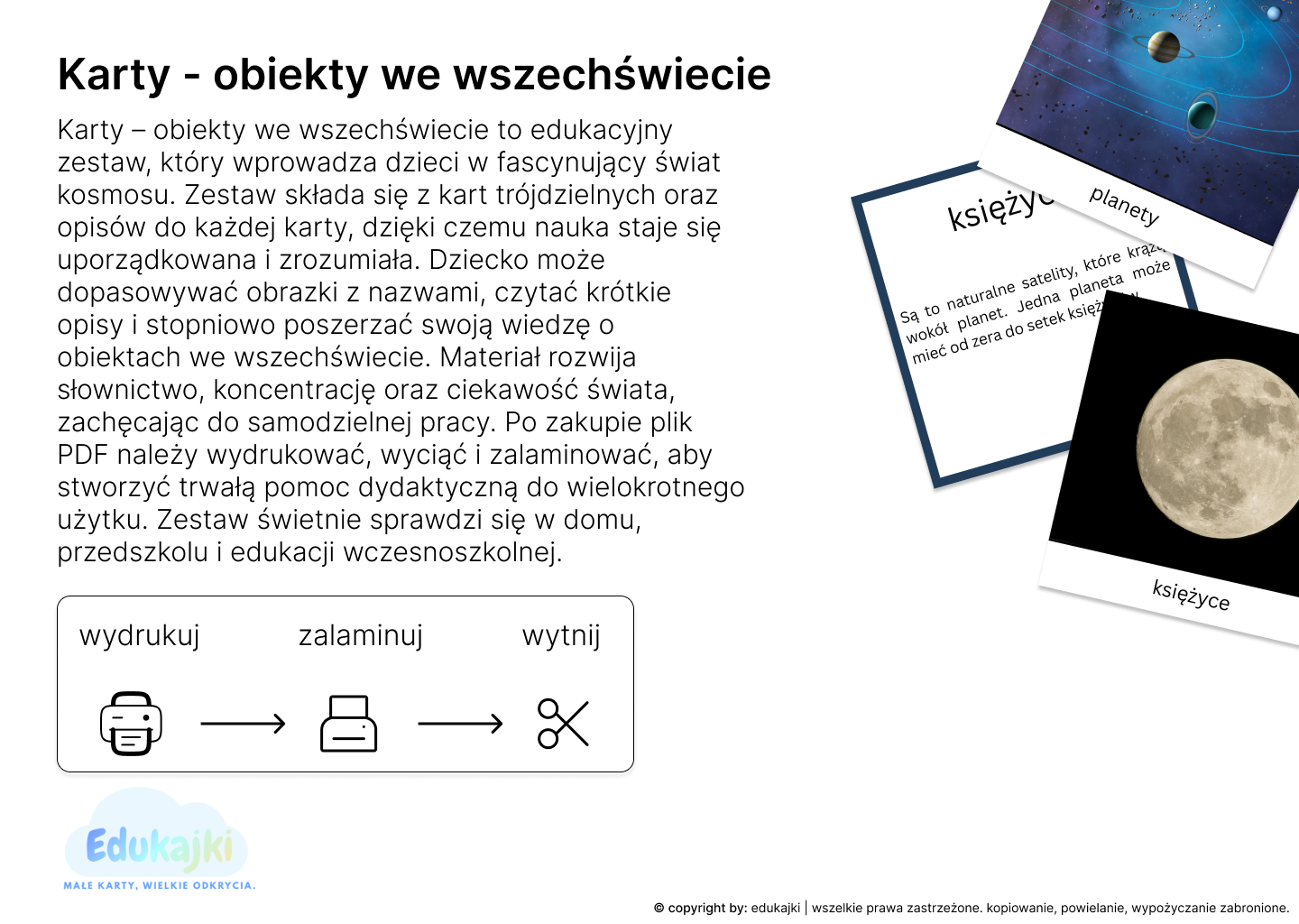 Obiekty we wszechświecie- karty trójdzielne z opisem