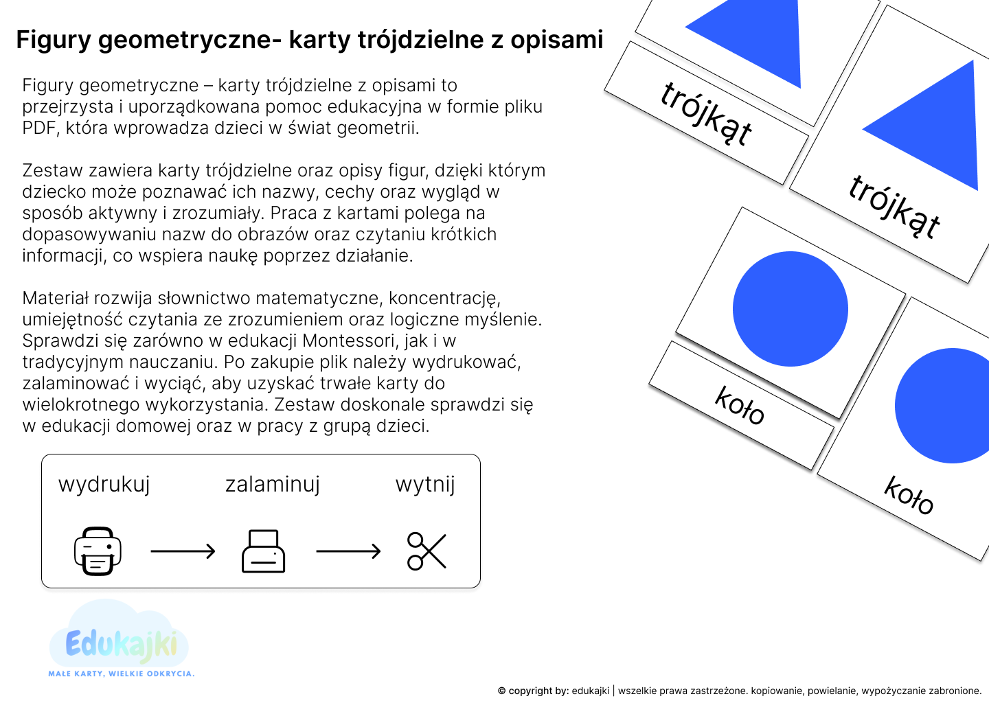 Figury geometryczne- karty trójdzielne z opisami